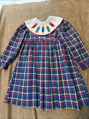 Austin & Ashely Vintage Kids Plaid Pencil Collar embroidered Dress - Multicolor